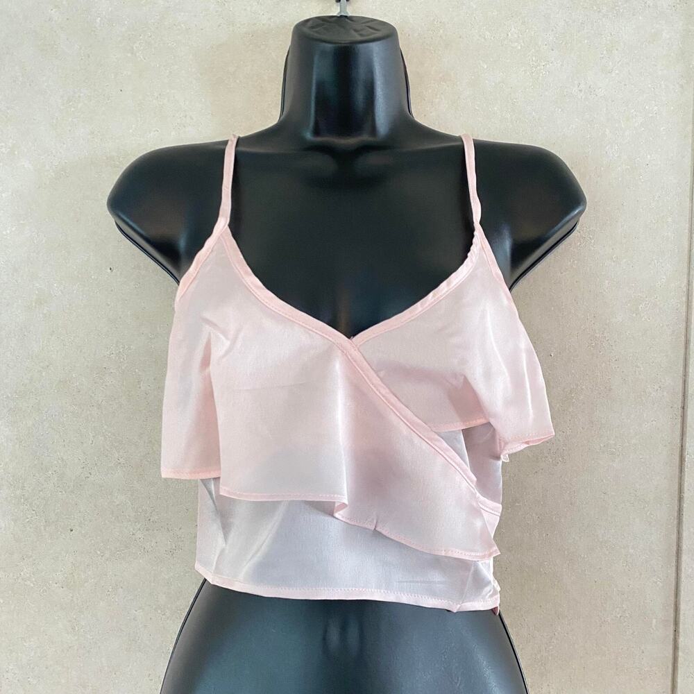 Rehab Ruffle Detail Adjustable Spaghetti Straps Top for Women, Pink, Small NEW